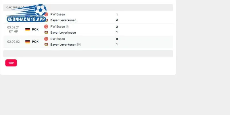 Phân tích những lần gặp nhau trước đây của Rw Essen Vs Leverkusen